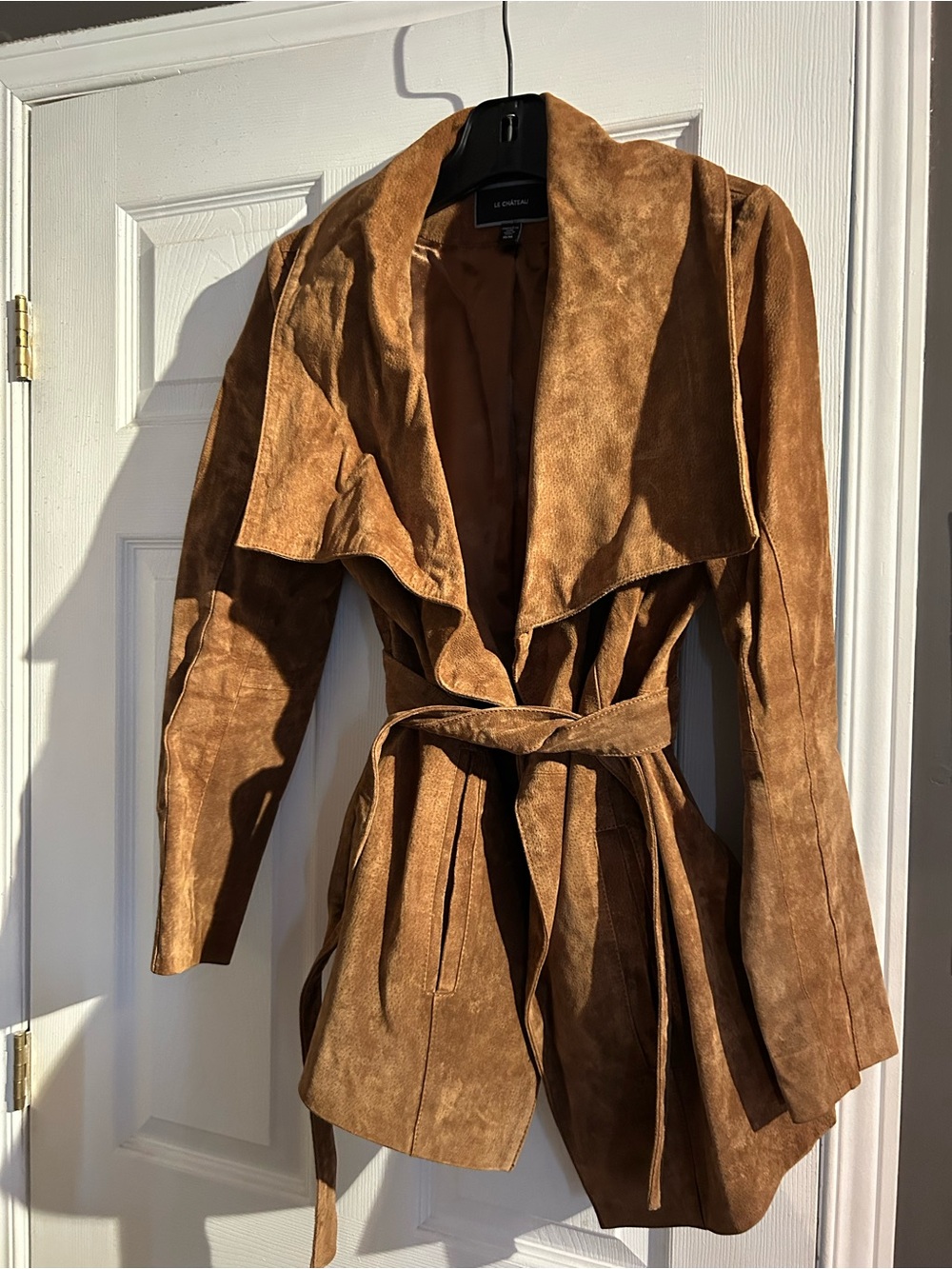 le chateau Tan Suede Belted Trench Coat